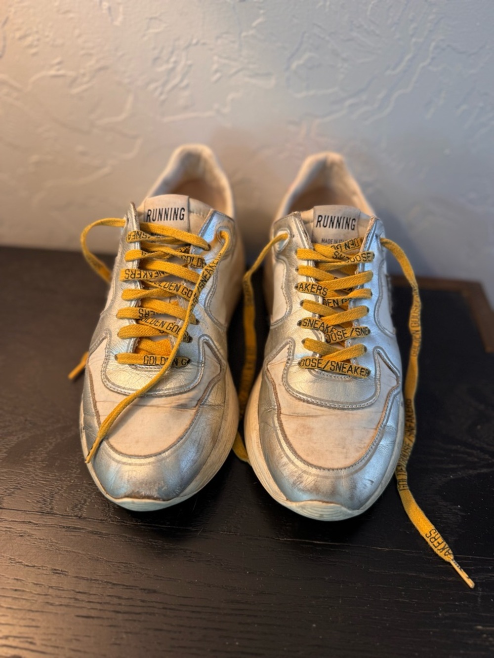 Golden Goose Cream and Yellow Running Sneakers